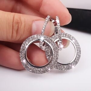 Double Circle Knot Full Rhinestone Hanging Earrings